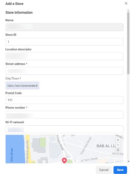 Create store addresses on Facebook