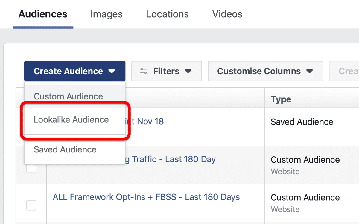 Create Saved Audiences