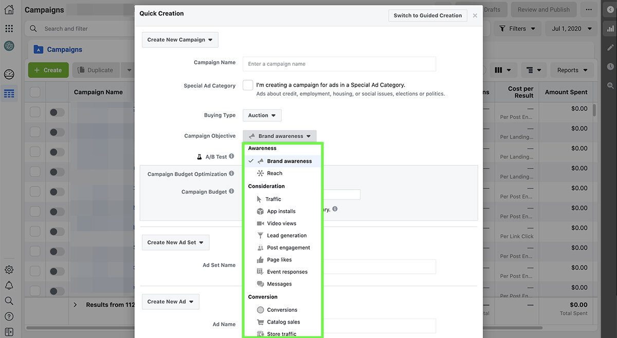 Types of campaigns on Facebook