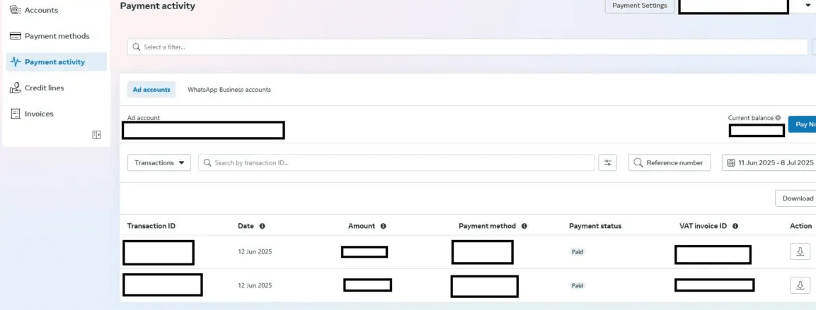 Billing on Facebook